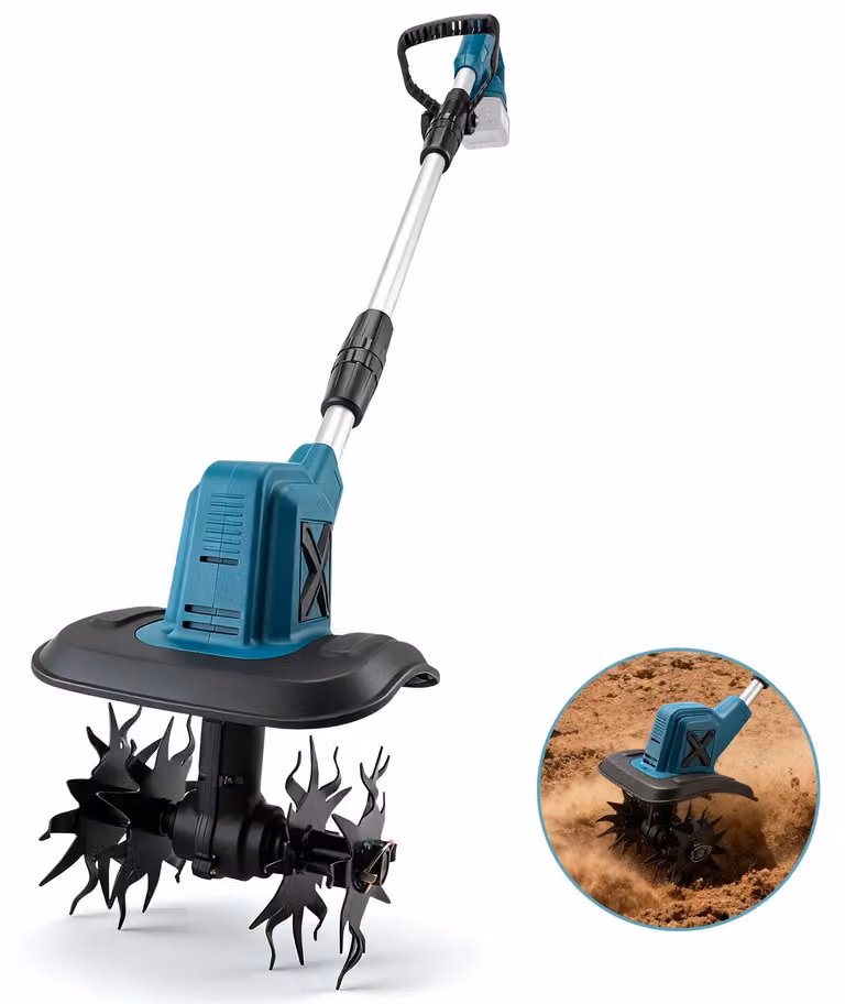 Frantoio elettrico da giardino - Motore brushless da 550W - Zappa/cultivatore per la lavorazione del terreno - A batteria - Colore blu