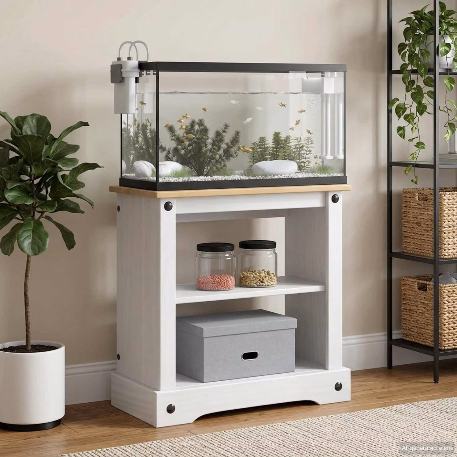 vidaXL Supporto per Acquario CORONA Bianco e marrone L/P/H: 60,5 x 30 x 60 cm