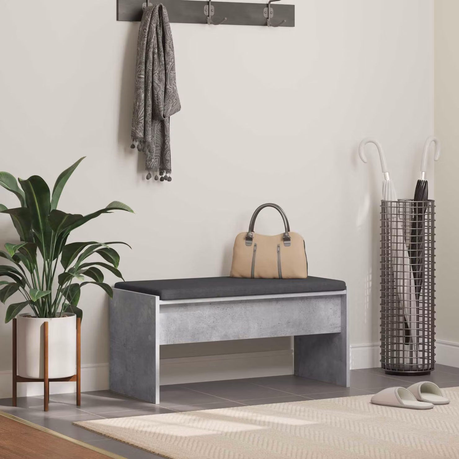 Panca per ingresso moderna vidaXL con cuscino in tessuto Grigio, L 83 x P 38 x H 40 cm