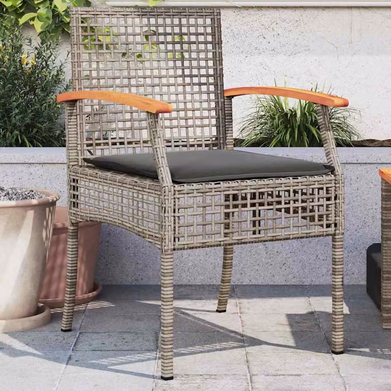 Set di 2 sedie da giardino vidaXL in polyrattan e legno di acacia con cuscini grigi e marroni