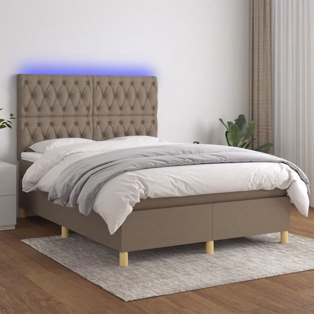 Maison Exclusive - Letto a Molle con Materasso e LED Tortora 140x200 cm in Tessuto