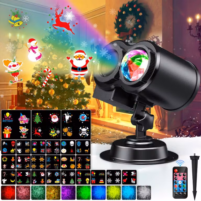 Proiettore LED 2-in-1, con 24 motivi, 10 colori, telecomando, grado di protezione IP65