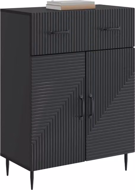 Credenza moderna nera in legno MDF e metallo per soggiorno o sala da pranzo, L: 66 cm, P: 34,5 cm, H: 89,5 cm – 1