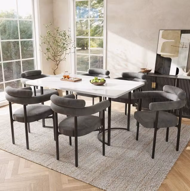 Set tavolo da pranzo con 6 sedie grigio scuro e bianco