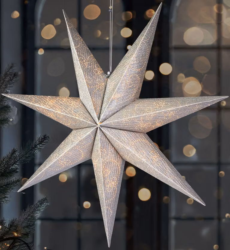 BRUBAKER Stella di Natale da 60 cm per interni - Stella dell'avvento a LED da appendere - Stella luminosa da appendere, argento