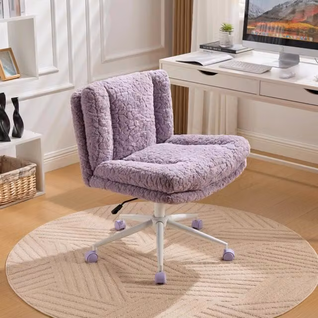 Poltrona Girevole da Ufficio MINIMAL in Velluto Viola con Braccioli e Base in Metallo
