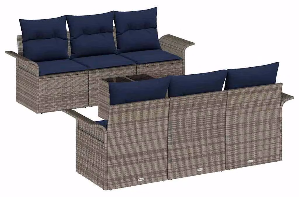Set Divano da Giardino con cuscino 7 pcs Grigio polyrattan