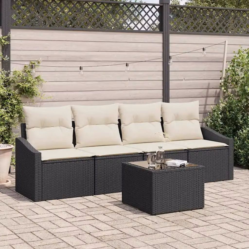 Set di divani da giardino vidaXL in rattan con cuscini nero e beige – 1