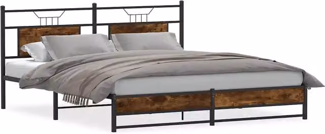 Letto matrimoniale | Letto per adulti | Giroletto senza Materaso in Metallo Rovere Fumo 183x213 cm