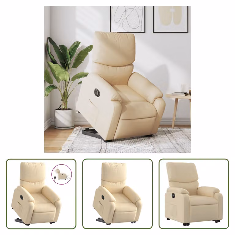 The Living Store Poltrona relax con supporto elettrico in tessuto crema