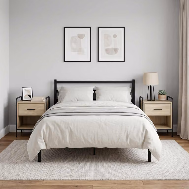 Set di 2 Armadi da Notte vidaXL Moderni in MDF e Metallo, Colore Marrone e Nero, L/P/H: 40 x 30 x 50 cm