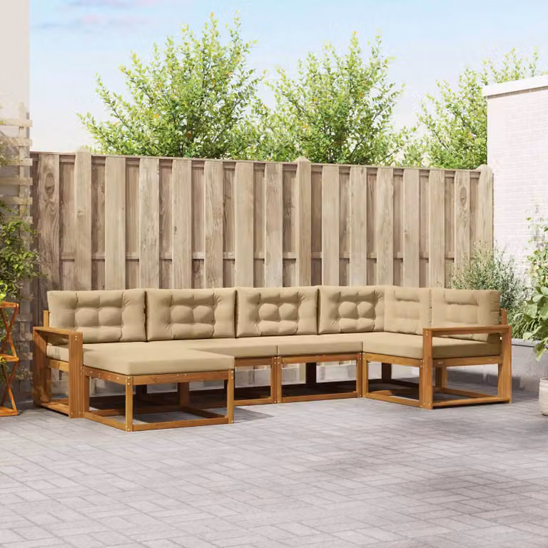 Set di divani da esterno vidaXL 6 pz in legno di acacia con cuscini, colore beige e marrone