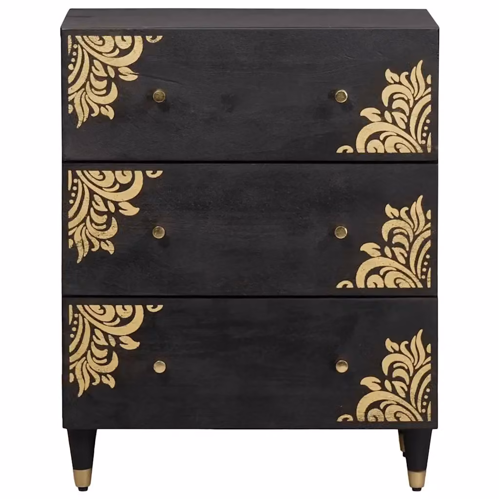 Credenza Buffet Moderno vidaXL in Legno di Mango e Metallo Nero e Oro L 60 cm, P 33 cm, H 75 cm – 2