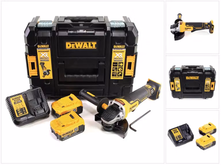 Smerigliatrice angolare a batteria DeWalt DCG 406 M2 18V 125 mm senza spazzole + 2x batteria 4,0Ah + caricabatterie + TSTAK