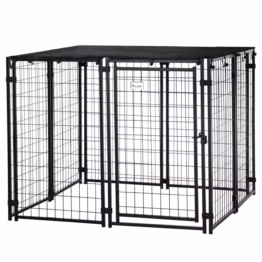 Recinto per Cani Pieghevole con Copertura e 8 Pannelli con Porta Bloccabile, Nero, L/P/H: 141 x 141 x 113 cm – 2