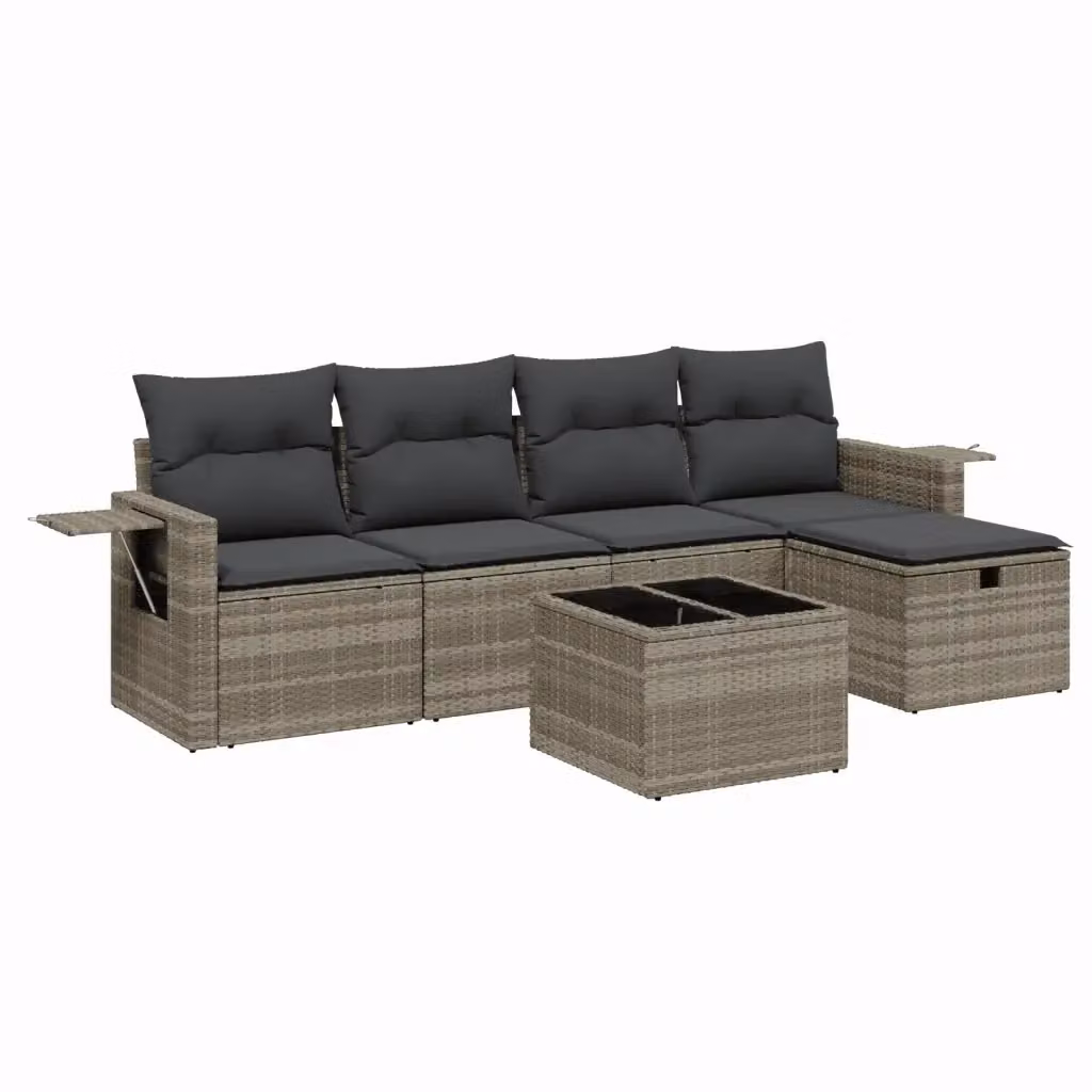 vidaXL Set Divano da Giardino a L con 6 Pezzi, Polyrattan e Cuscini Grigio Chiaro – 2
