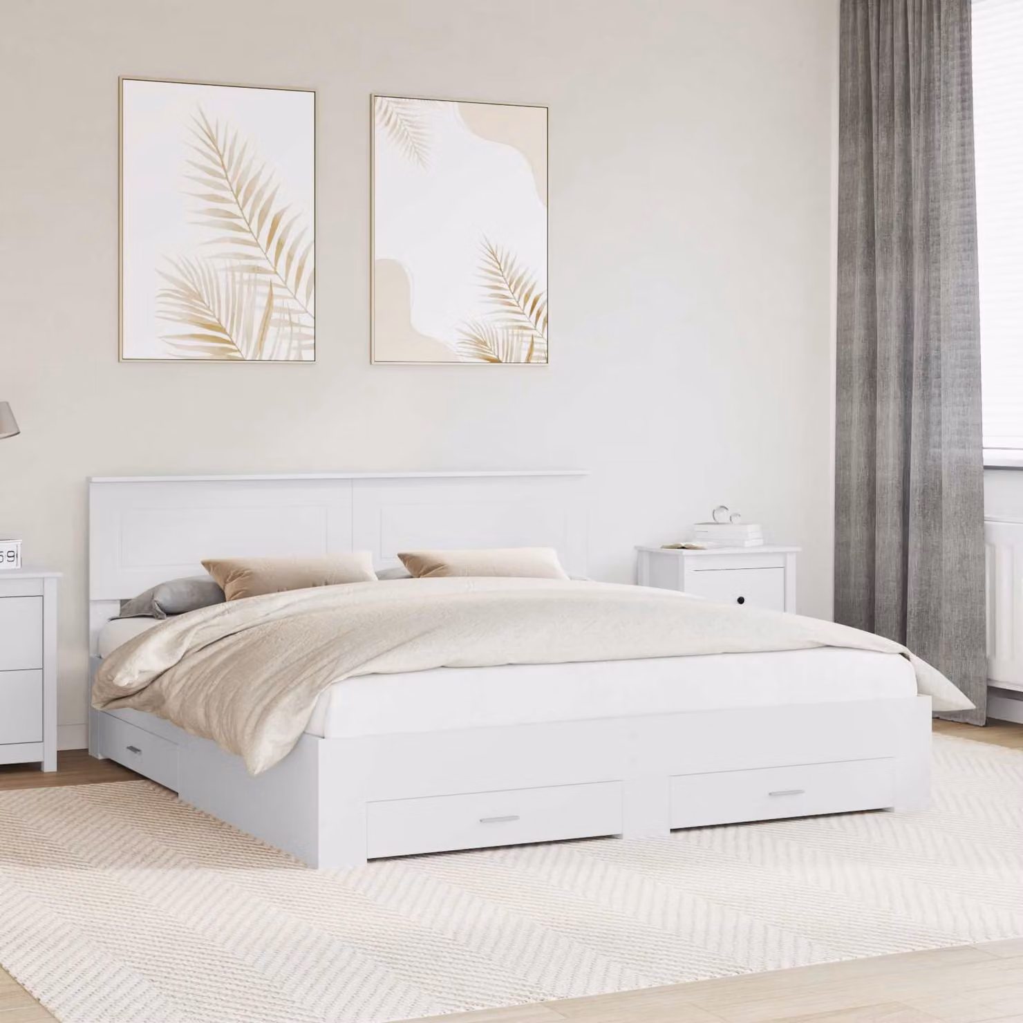 Struttura del letto moderna vidaXL in legno bianco con cassetti L/P/H: 180 x 200 x 210 cm