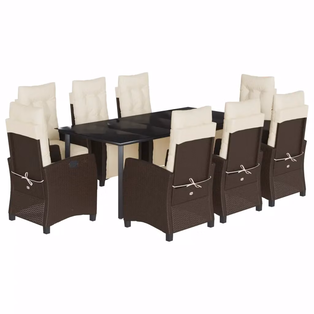 Set da Pranzo da Giardino vidaXL in Polyrattan Marrone con 9 Pezzi e Cuscini – 2