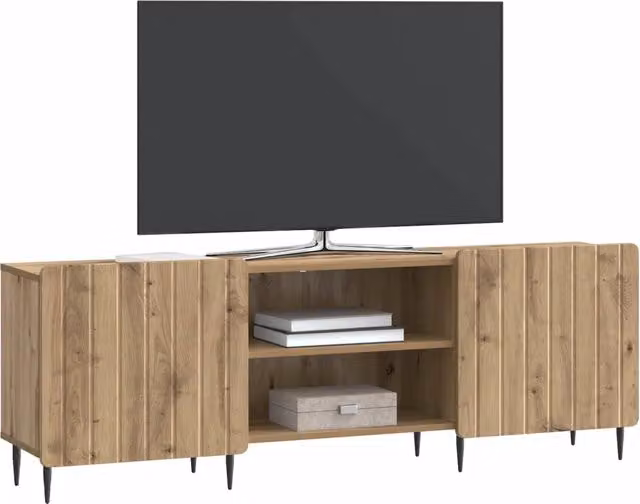 Mobile TV moderno in legno e metallo color rovere, L/P/H: 150 x 31 x 52 cm – 1
