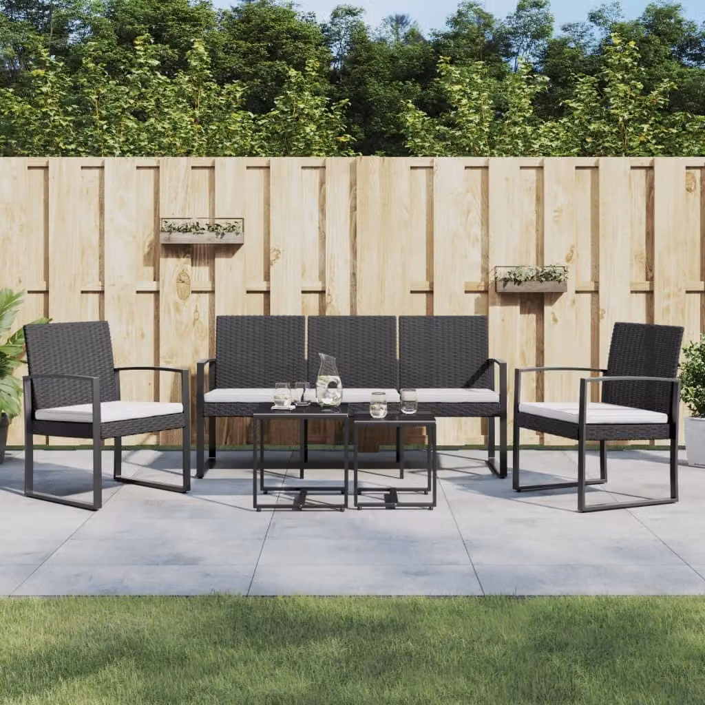 Maison Exclusive - Set da giardino da 5 pezzi con cuscini, colore nero, realizzato in rattan sintetico PP