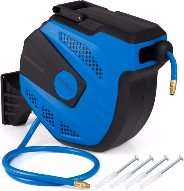 Avvolgitore retrattile Design Mania con tubo aria ibrido da 15 m e tubo di collegamento da 1,5 m, blu e nero