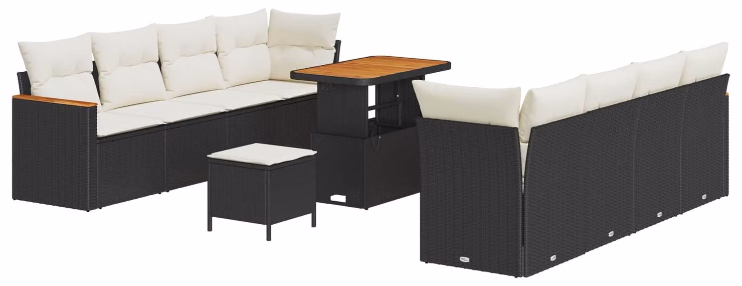 Set Divano da Giardino 11 pcs Nero polyrattan