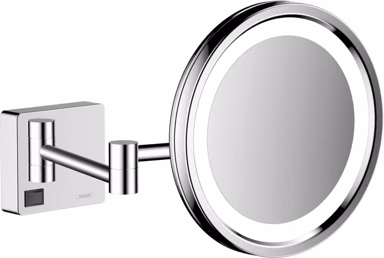 Specchio cosmetico a LED, forma rotonda, ingrandimento 3x, finitura cromata, diametro 21,7 cm