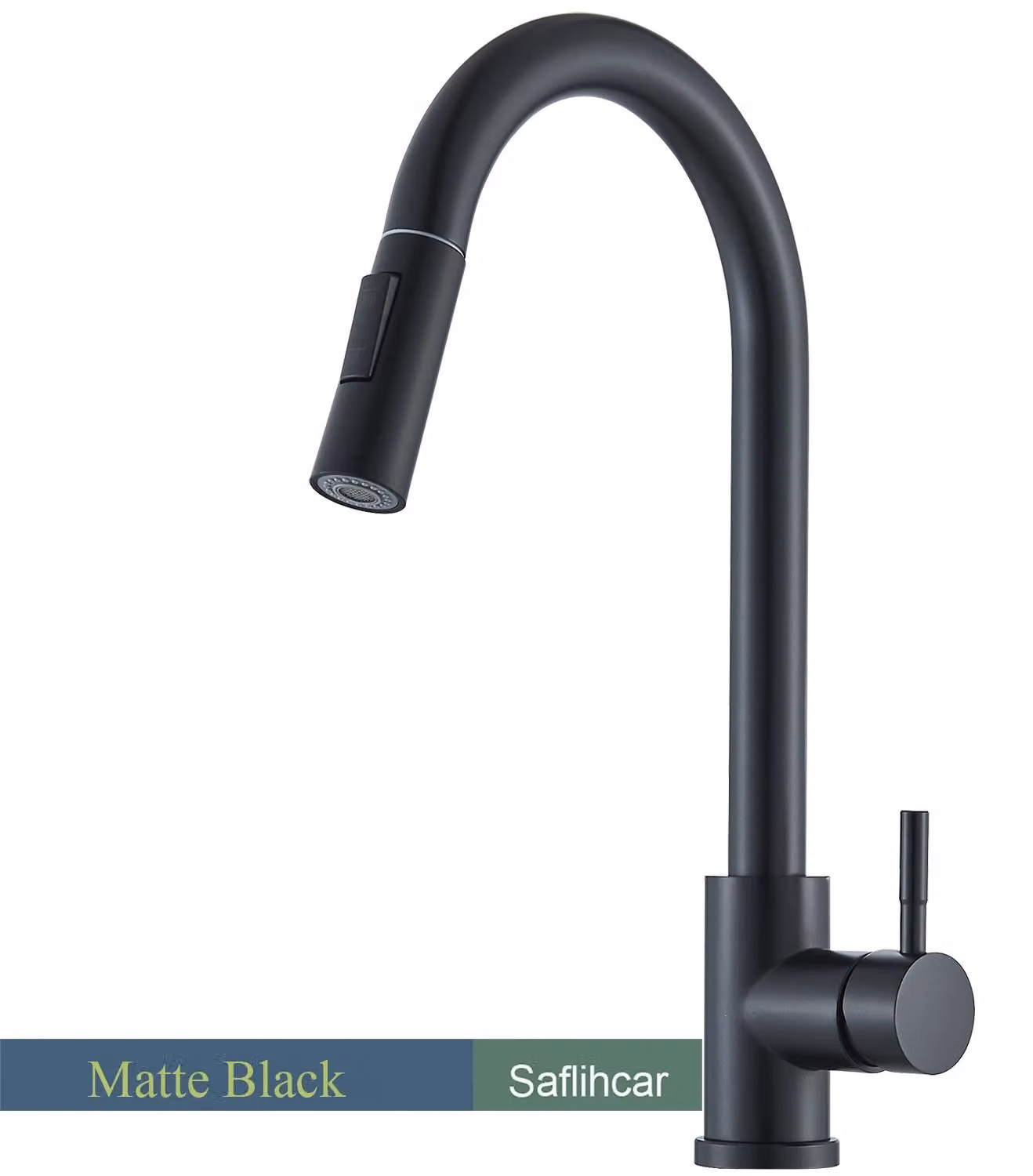 Miscelatore per lavello da cucina - Miscelatore estraibile - Girevole a 360° - Bocchetta flessibile - Miscelatore monocomando per acqua calda e fredda - Acciaio inossidabile spazzolato - Nero opaco