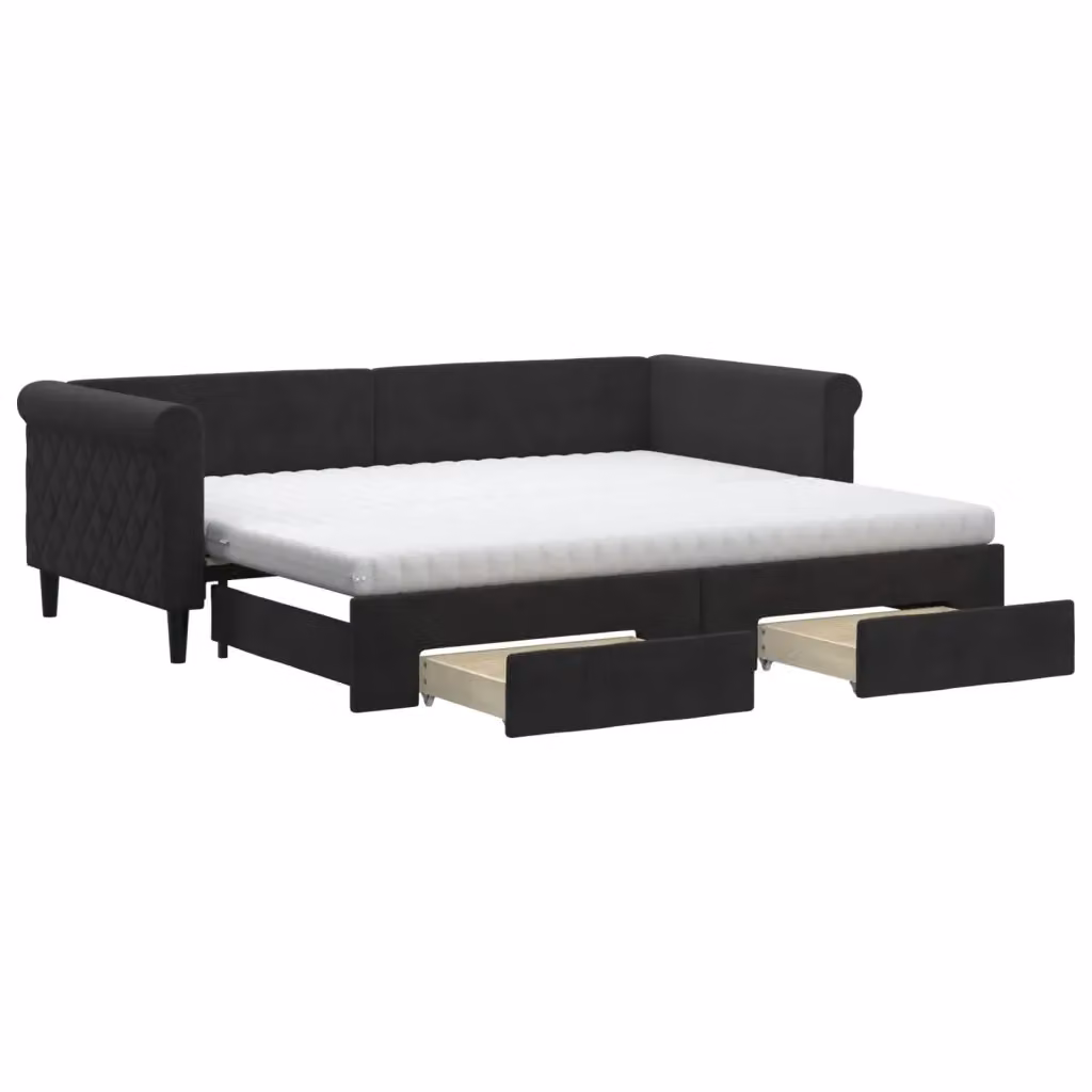 Divano Letto Estraibile con Cassetti vidaXL in Velluto Nero L/P/H: 229 x 90 x 68 cm – 2