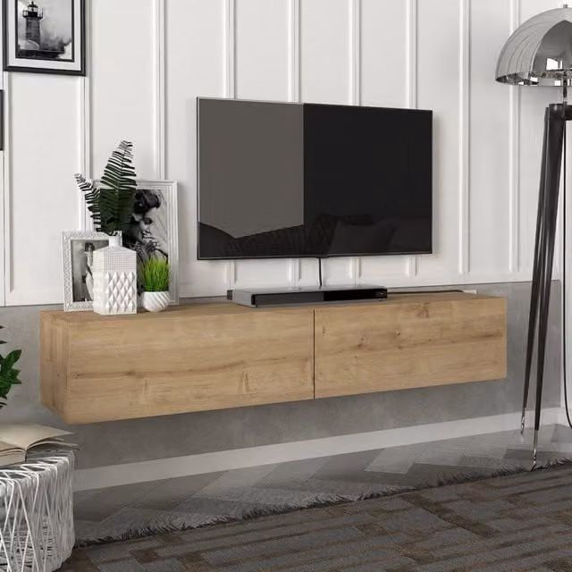 Mobile TV da parete Toivakka en.casa con 2 ante a ribalta, effetto rovere marrone, L: 135 cm, P: 31 cm, H: 25 cm
