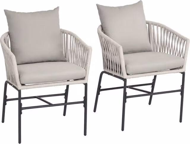Set 2 Sedie da Giardino Stile Boho ¨C Xylo ¨C Con Cuscini Seduta Beige Metallo