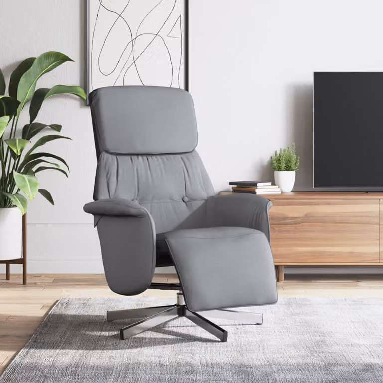 vidaXL Poltrona Reclinabile Relax con Poggiapiedi e Rotazione 360 Gradi in Tessuto Grigio