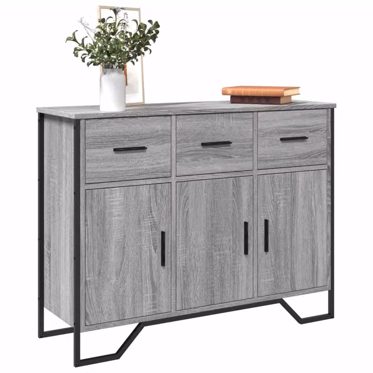 Credenza moderna vidaXL in legno multistrato e metallo, Grigio, L 97 x P 32,5 x H 74,5 cm