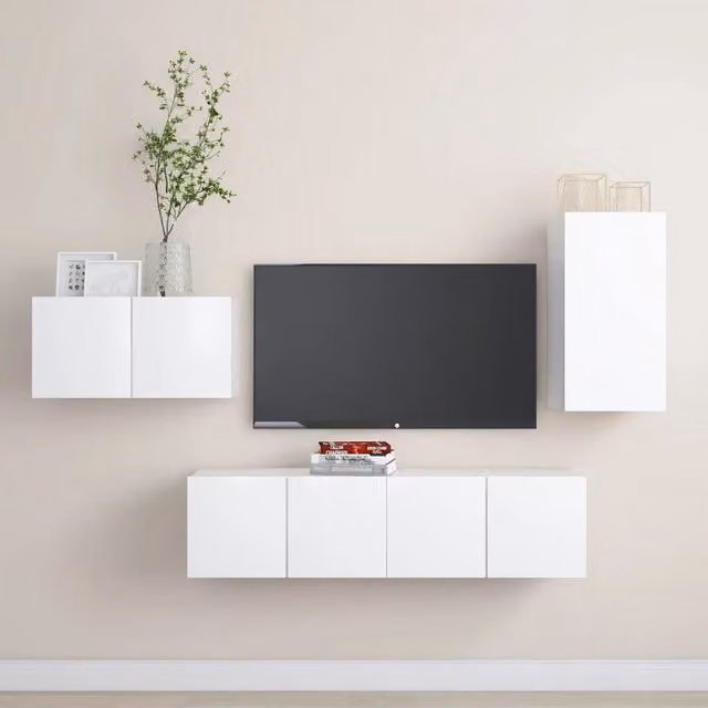 Set di 4 mobili porta TV moderni vidaXL in legno multistrato bianco per soggiorno – 1