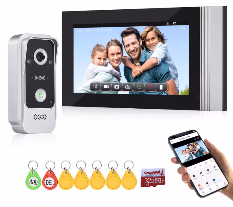 Videocitofono Wi-Fi con schermo touchscreen da 7 pollici, telecamera HD 1080p, audio bidirezionale, sistema di sicurezza per esterni, montaggio a parete, resistente all'acqua e con sblocco tramite app