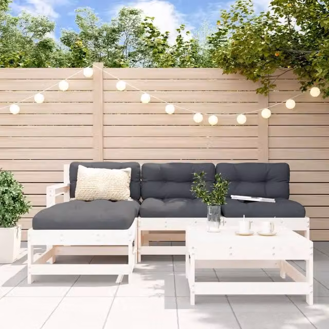 Set Salotto da Giardino a L vidaXL in Legno di Pino Bianco con Cuscini Imbottiti