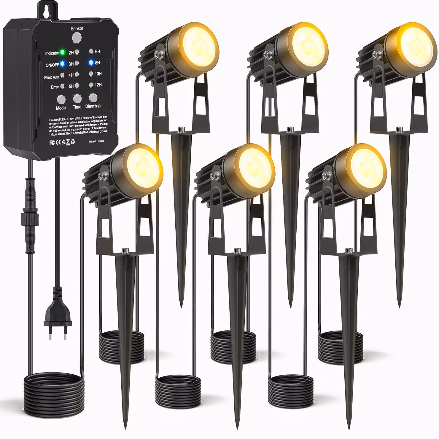 Set di 6 luci da esterno per giardino, con trasformatore, sensore di luminosità e temperatura di colore di 2700 K