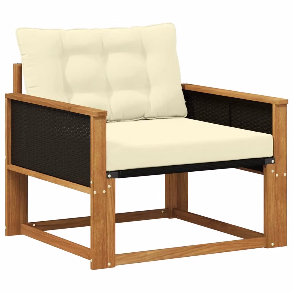 Set di divani da esterno moderni in legno di acacia massello e textilene beige con cuscini inclusi – 2