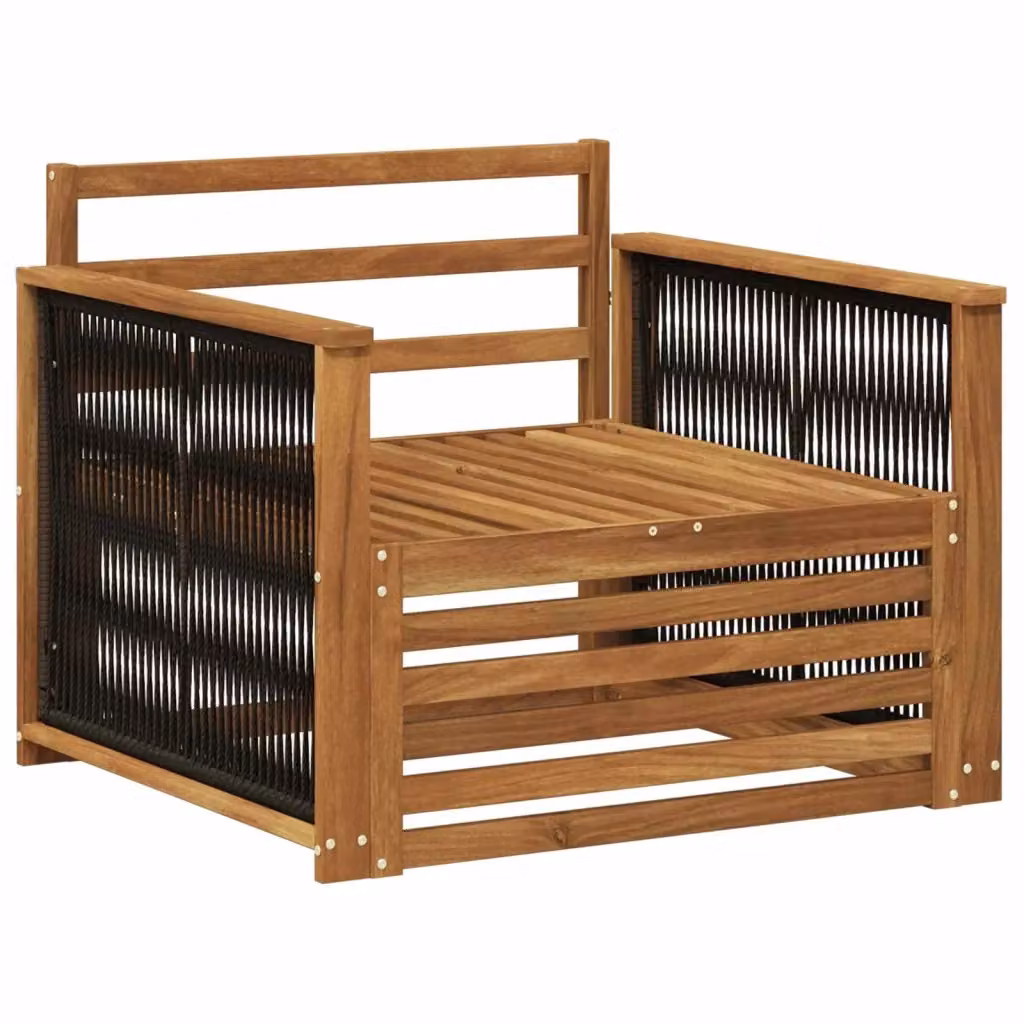 Divano centrale componibile per esterno in legno di acacia con struttura in legno massello naturale e cuscini beige e marroni – 2