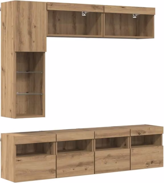 Mobile TV con led 7 pz | Armadietto TV | Mobile Porta TV Rovere artigianale Legno multistrato