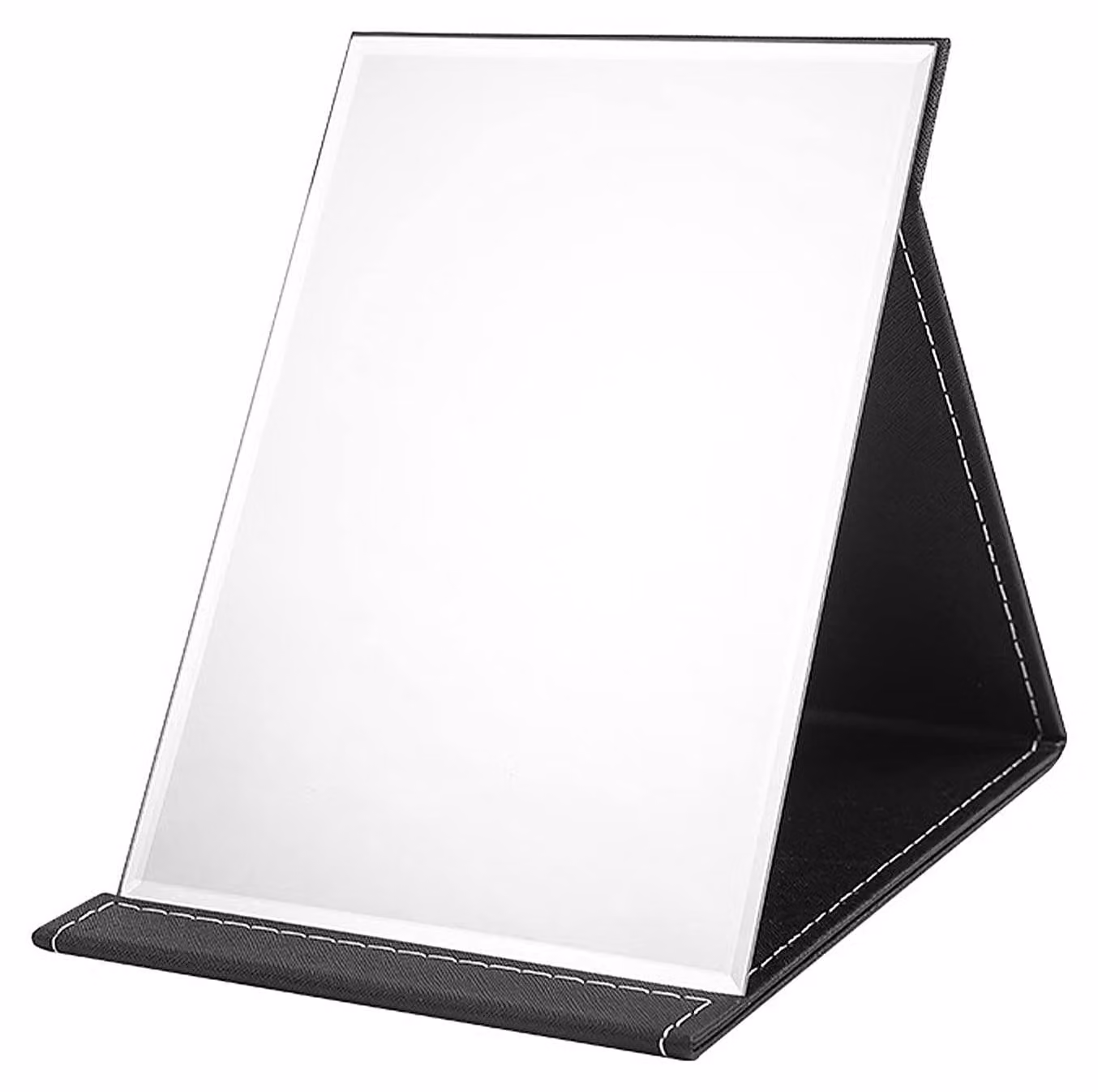 Specchio pieghevole in ecopelle, 16 x 12 cm, portatile, colore nero