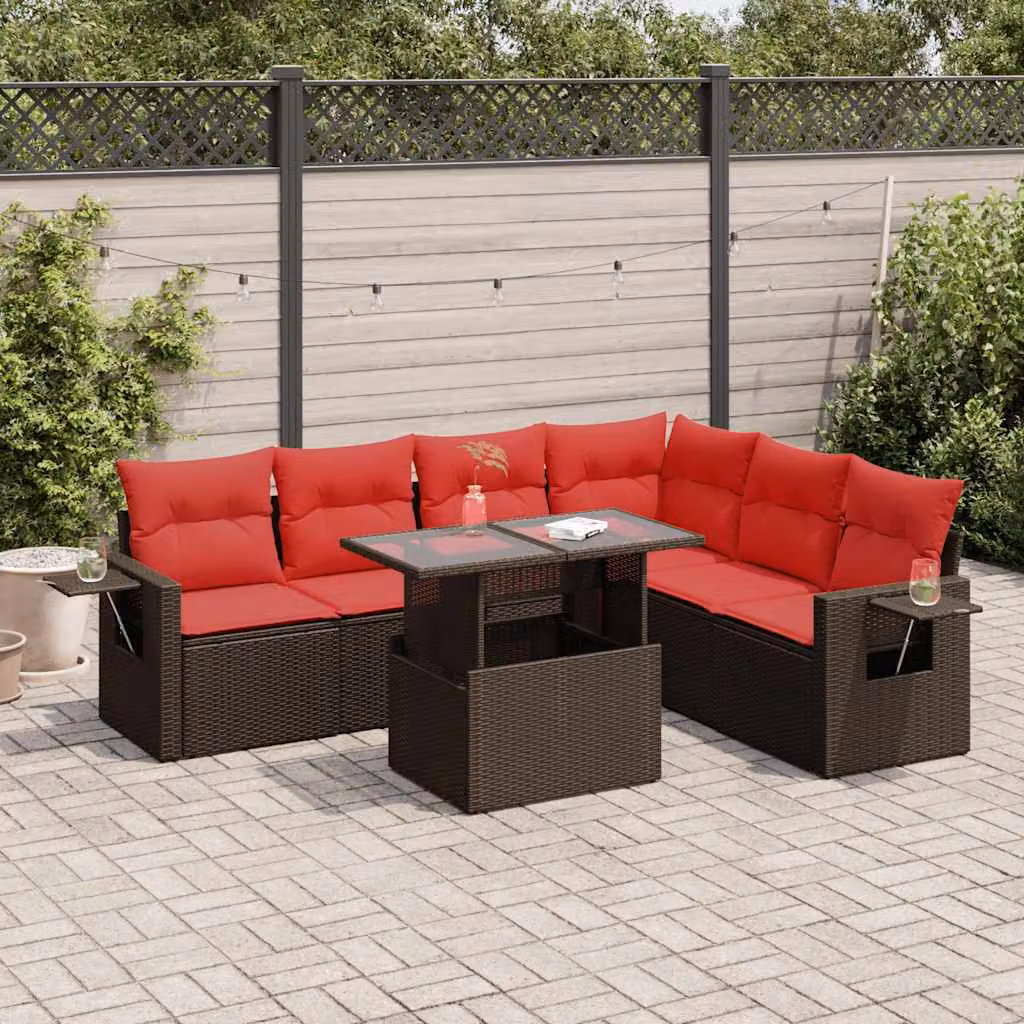 Maison Exclusive - Set Divani da Giardino 7pz con Cuscini Marrone Polyrattan Acacia