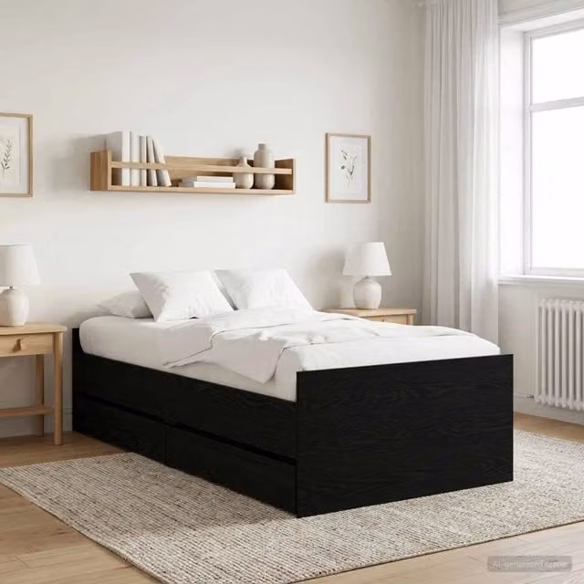 Struttura letto con cassetto in pino massello stile rustico nero vidaXL – 1