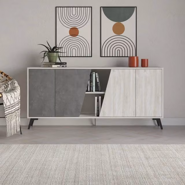 Madia 4 ante Fiona 180x35,6x82H colore bianco vintage e cemento