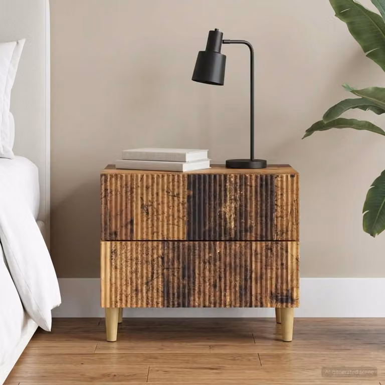 vidaXL Armadio da Notte con Cassetto in Legno Antico Marrone L: 62 cm, P: 34,5 cm, H: 48 cm