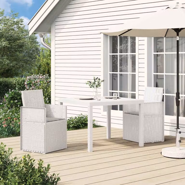 Set di 2 sedie da giardino vidaXL con braccioli, bianche e grigie, resistenti ai raggi UV e alle intemperie
