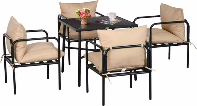 Set da giardino Outsunny composto da tavolo da pranzo quadrato e 4 sedie con cuscini, colore nero