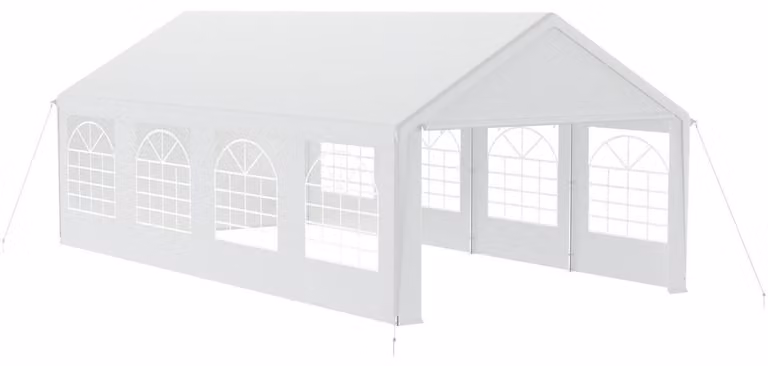 Tenda da festa 4x8 metri con 4 pareti laterali, impermeabile, stabile e con protezione solare, di colore bianco