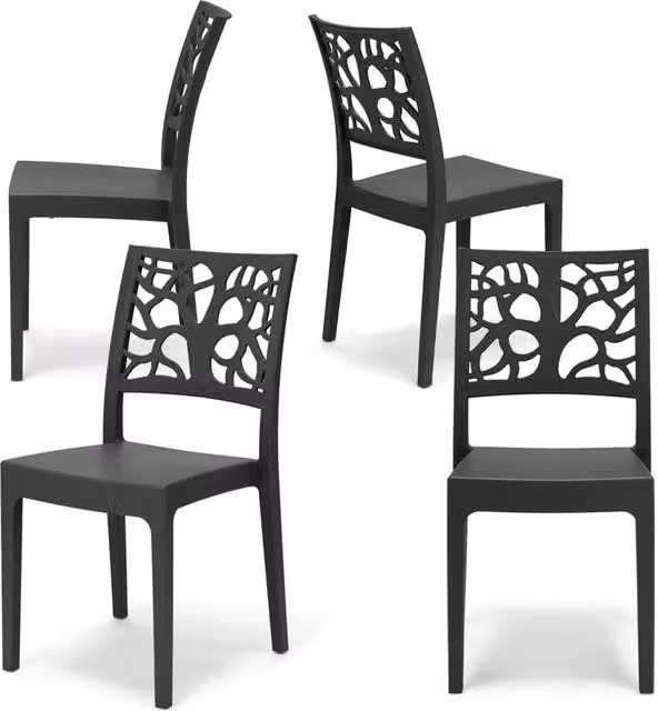 Set 4 sedie in polipropilene TETI, impilabile, resistente ai raggi UV, design moderno, ideale per sala da pranzo, cucina, sala d’attesa, bar, ristoranti o giardino, colore Ghisa