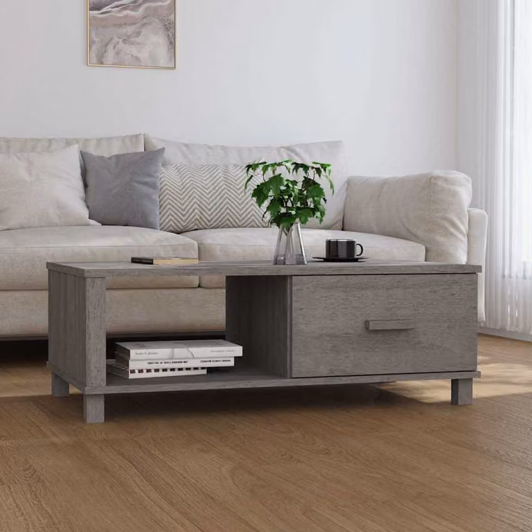 vidaXL Tavolino HAMAR Grigio Chiaro in Legno di Pino e MDF, L 100 x P 55 x H 35 cm